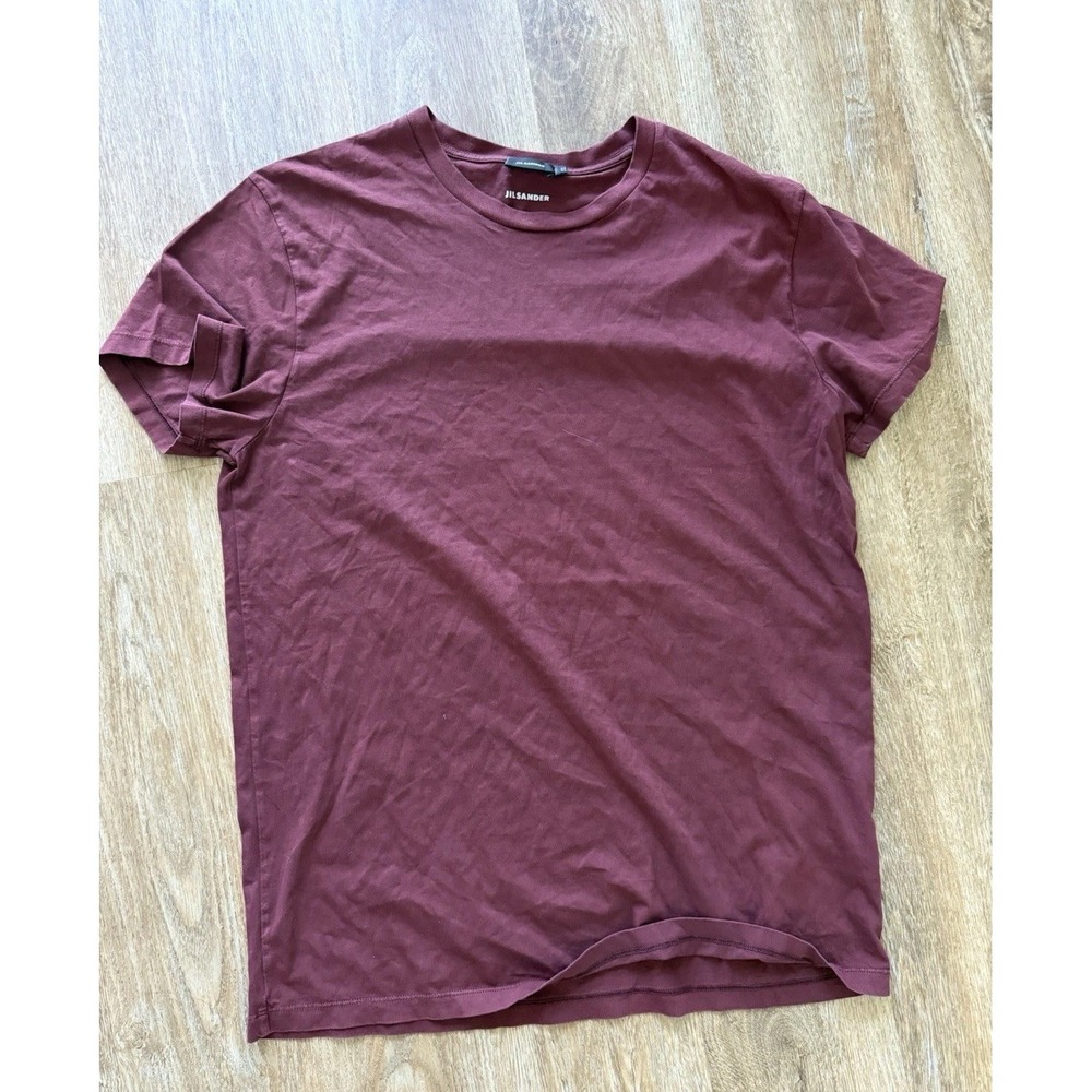 Jil Sander Men's T-Shirt Burgundy 100% Cotton Made in Greece Size L